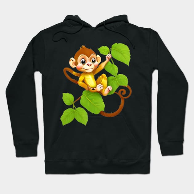 Cute Cartoon Monkey Climbing Trees Hoodie by The Print Palace